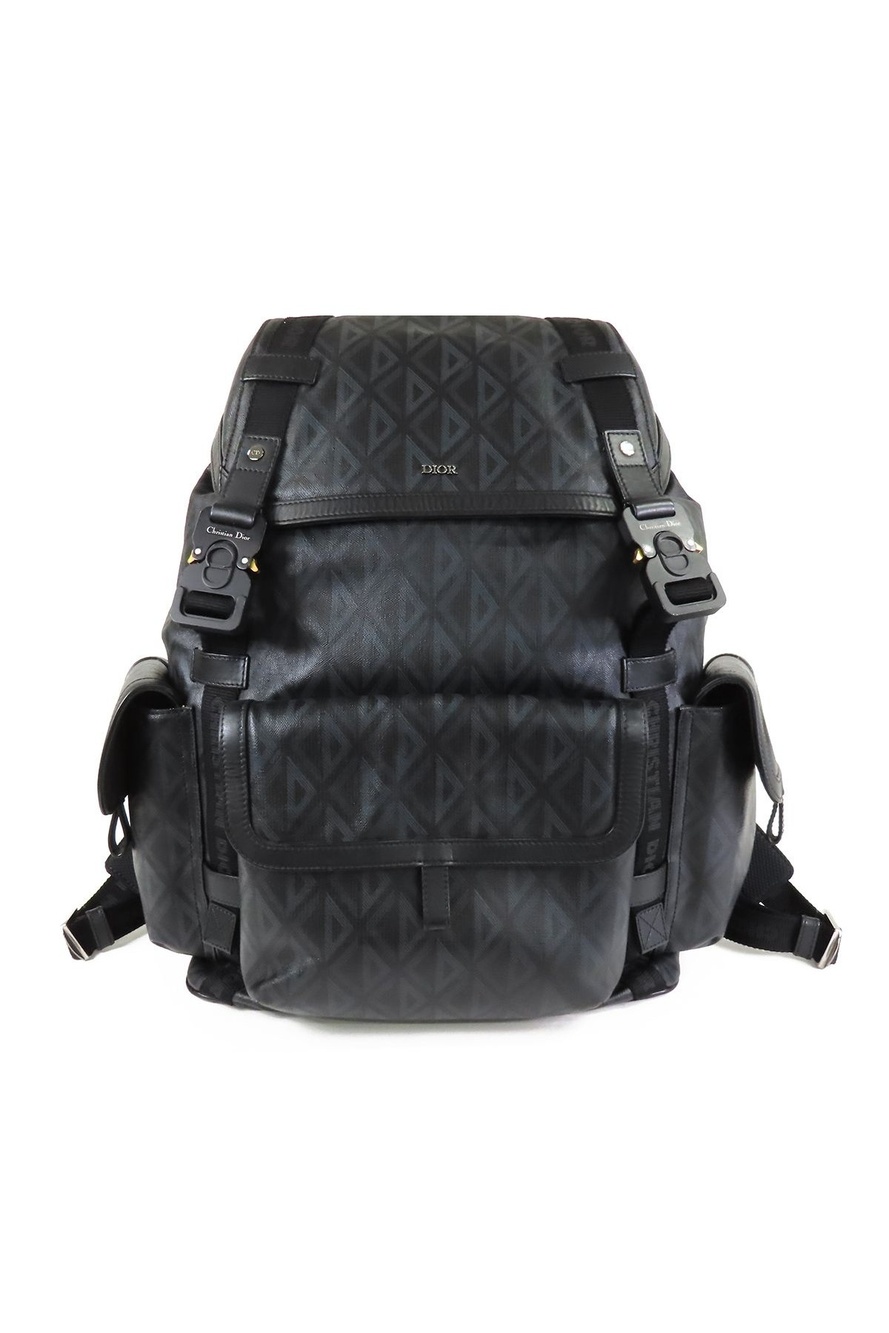 Dior CD Diamond Hit the Road Backpack Black Gray Leather